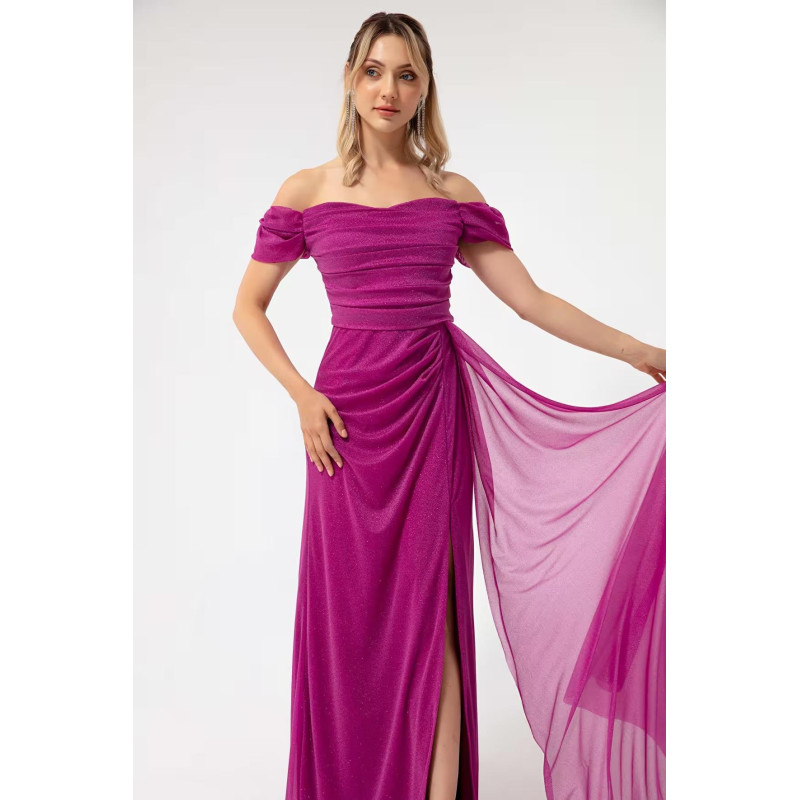 Жіноча вечірня сукня з вирізом-човником і драпіруванням Lafaba Фуксія S