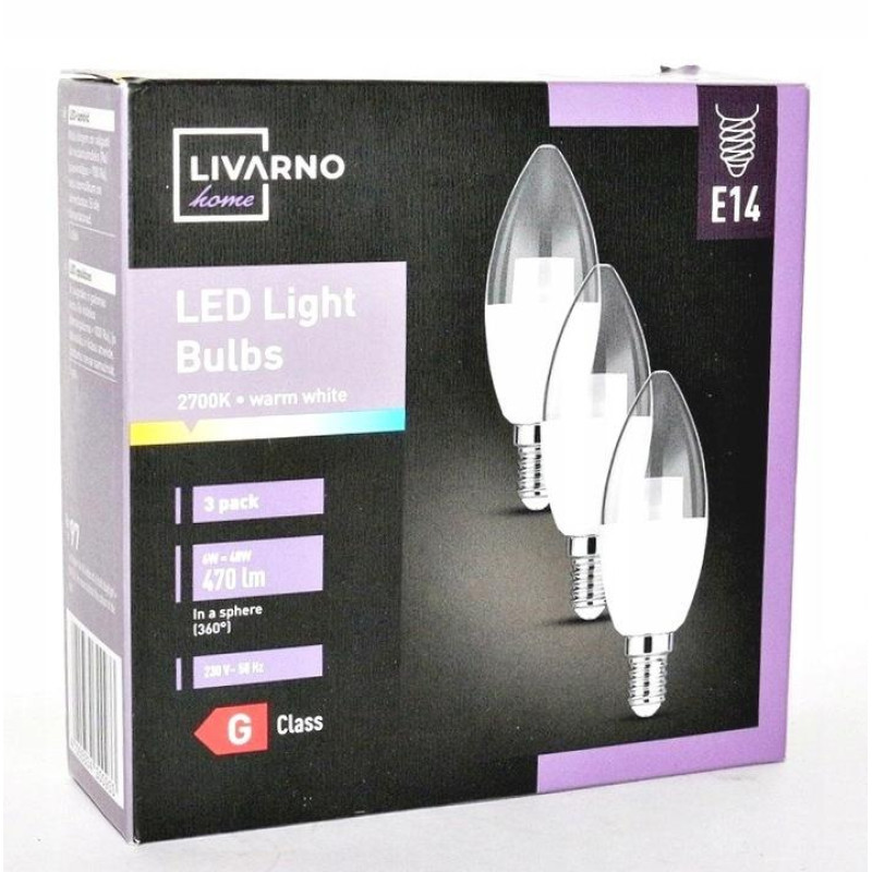Набор светодиодных LED ламп Свеча E14 Livarno 3шт 470lm