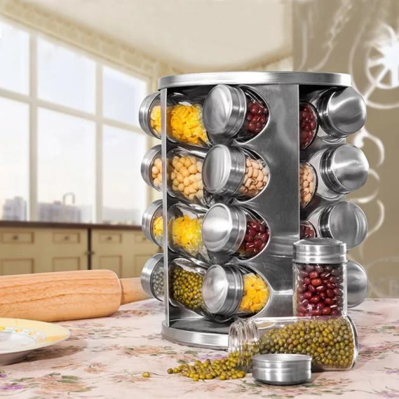 Набір для спецій Spice Carousel карусель на 16 ємностей - скляний контейнер органайзер для зберігання спецій - підставка для кухні, що обертається