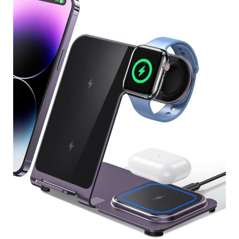 Беспроводная зарядная станция 3 в 1 Intoval Y9 для iPhone/Watch 10W Deep Purple