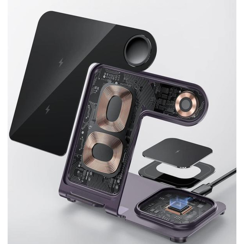 Беспроводная зарядная станция 3 в 1 Intoval Y9 для iPhone/Watch 10W Deep Purple