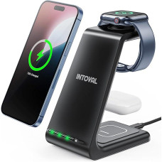 Бездротова зарядна станція Intoval  для  iPhone, Apple Watch і AirPods швидка зарядка, 3в1 Чорний