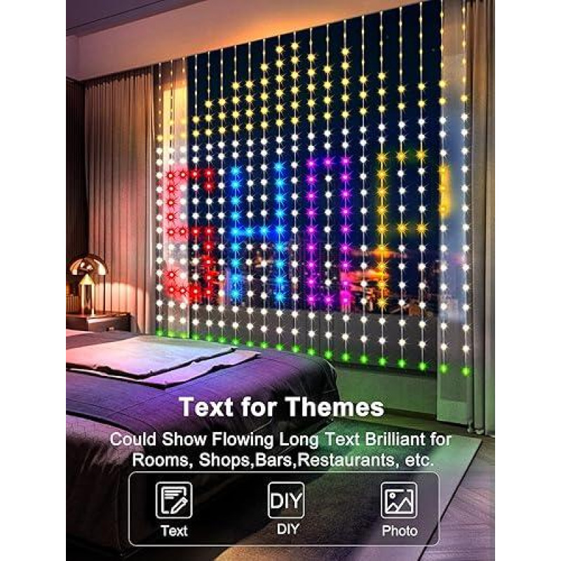 Розумна світлодіодна гірлянда, штора DBFAIRY 2х2м, 400LED RGB з вбудованим чіпом, з дистанційним керуванням через програму, синхронізацією з музикою та динамічним керуванням Для вулиці та будинку