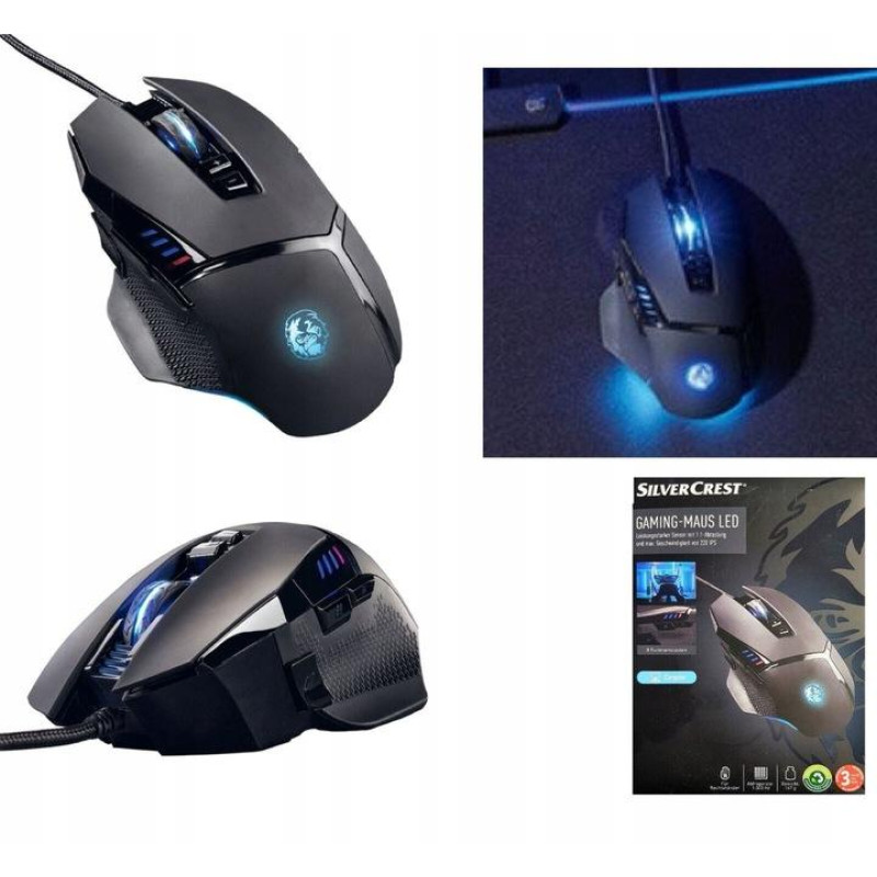 Комп'ютерна ігрова миша з RGB підсвічуванням, 8 кнопок, USB Silver Crest  Black