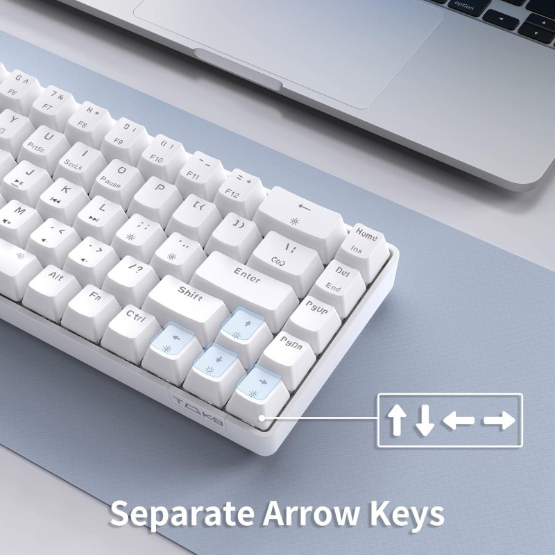 Механічна ігрова клавіатура TMKB T68SE 60%, ультракомпактна міні-клавіатура  USB, світлодіодне підсвічування Білий