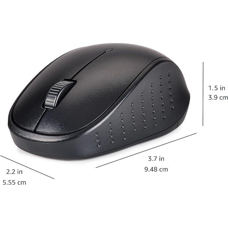 Комплект клавіатура і миша Amazon Basics MD023, стандартний розмір, бездротовий, USB-приймач 2,4 ГГц, QWERTY, Чорний