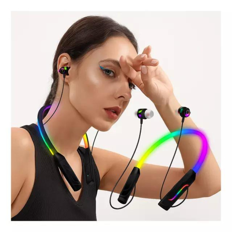Бездротові Bluetooth навушники для спорту з RGB підсвічуванням і HD мікрофоном MSL-300 Чорний