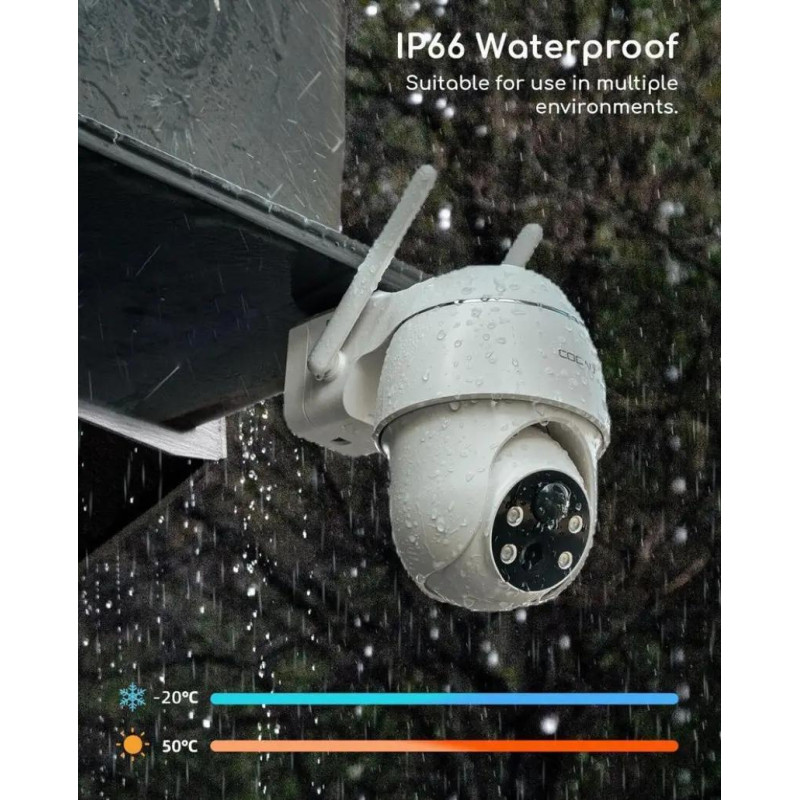 Бездротова вулична камера відеоспостереження, IP-камера Cooau Q02, 2K, PTZ 355°/90°, акумулятор, IP66