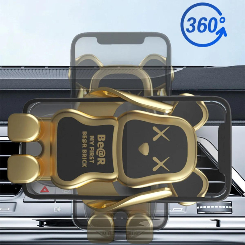 Універсальний автомобільний тримач телефону Bearbrick, установка в дефлектор Чорний із золотом