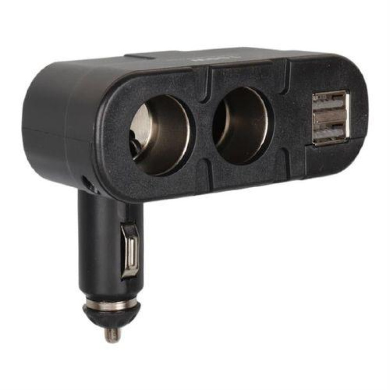 Автомобильный разветвитель прикуривателя Olesson 1652 / 2 гнезда + 2 USB /100W, 12V/24V / Черный