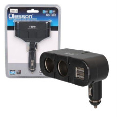 Автомобільний розгалужувач прикурювача Olesson 1652 / 2 гнізда + 2 USB /100W, 12V/24V / Чорний