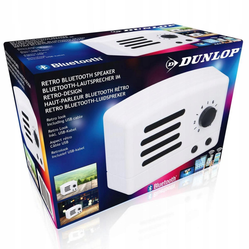 Бездротова Bluetooth-колонка Dunlop у ретро-стилі з USB-кабелем Білий