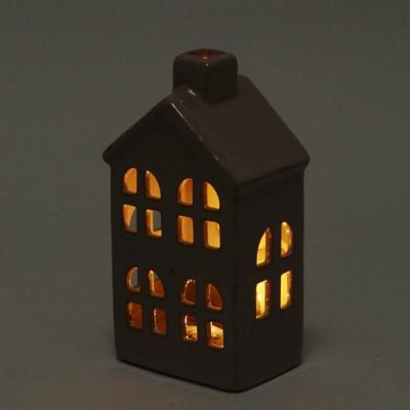 Керамічний будиночок із LED-підсвічуванням, LED-свічник, лампадка Home Accents 16 см  Рожевий