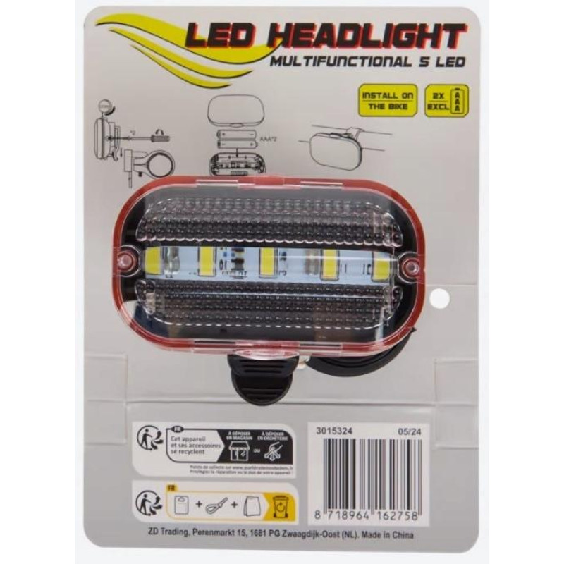 Велосипедна передня фара світлодіодна LED Walfort 5 діодів, 2 режими світла
