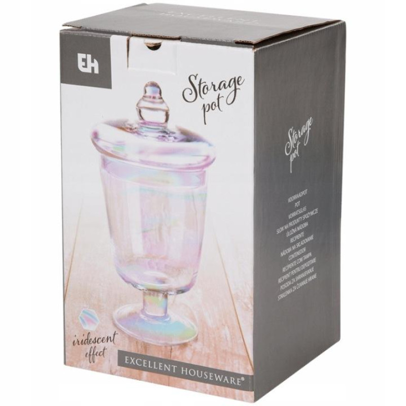 Бонбоньєрка скляна з іризацією, ваза для солодощів з кришкою Excellent Houseware 800мл